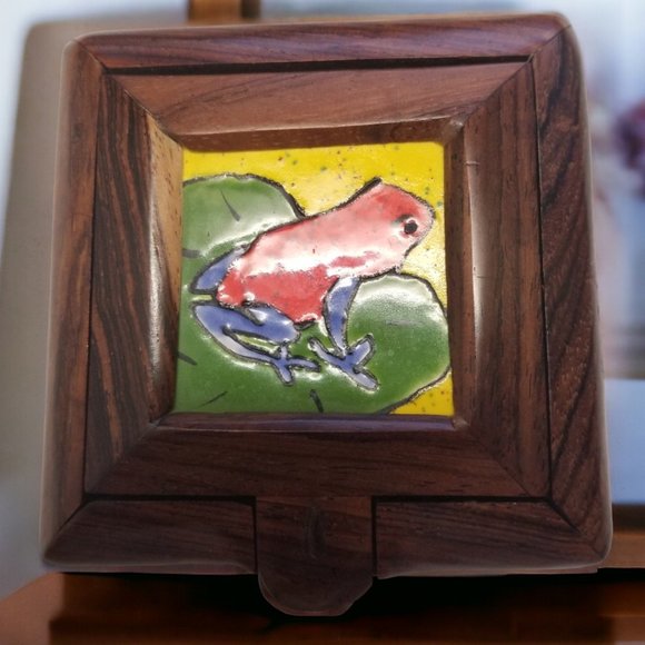 Handcrafted Wood Jewelry Box w/Hand-Painted Frog, A Colorful Storage Solution - Picture 16 of 16